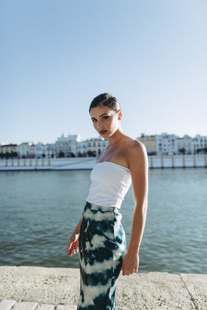 JUPE MIDI EN SATIN IMPRIMÉ TIE-DYE