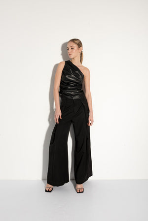 Draped leather-effect top