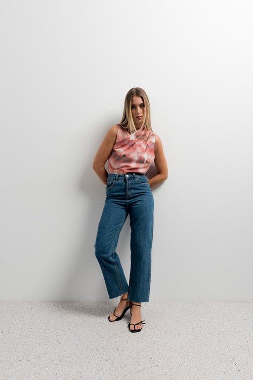 PRINTED DOUBLE-BROWN BLOUSE