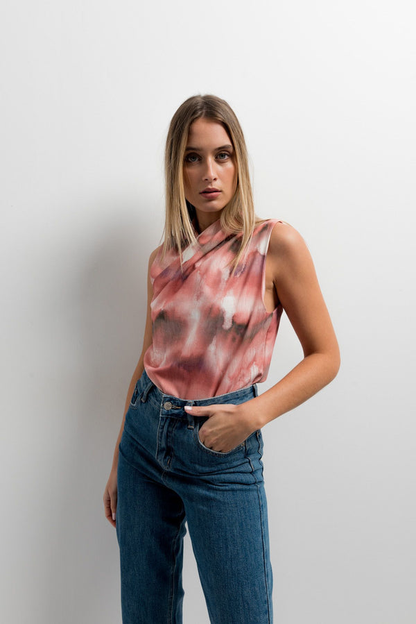 PRINTED DOUBLE-BROWN BLOUSE