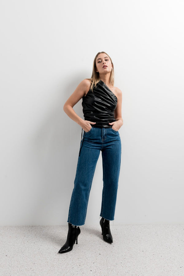 Draped leather-effect top