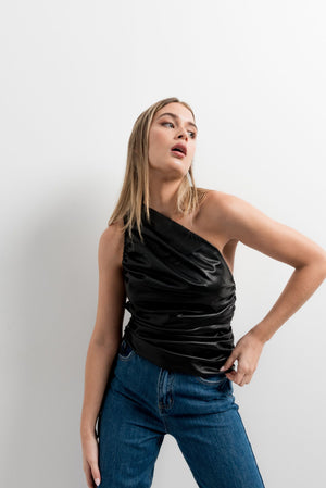 Draped leather-effect top