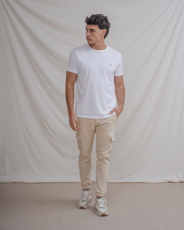PANTALÓN CHINO CARGO CON GOMA BEIGE