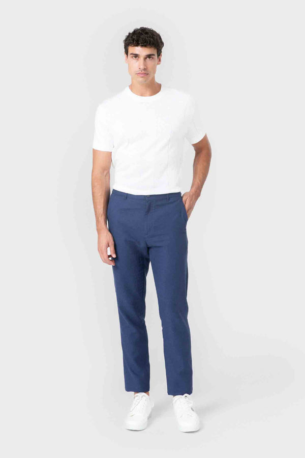 PANTALÓN LINO GOMA EN CINTURA MARINO