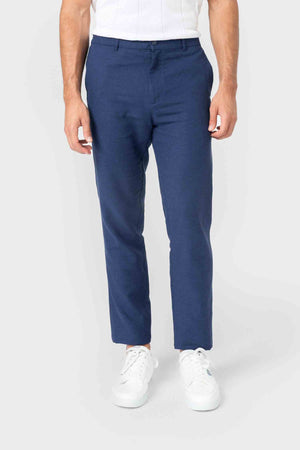PANTALÓN LINO GOMA EN CINTURA MARINO