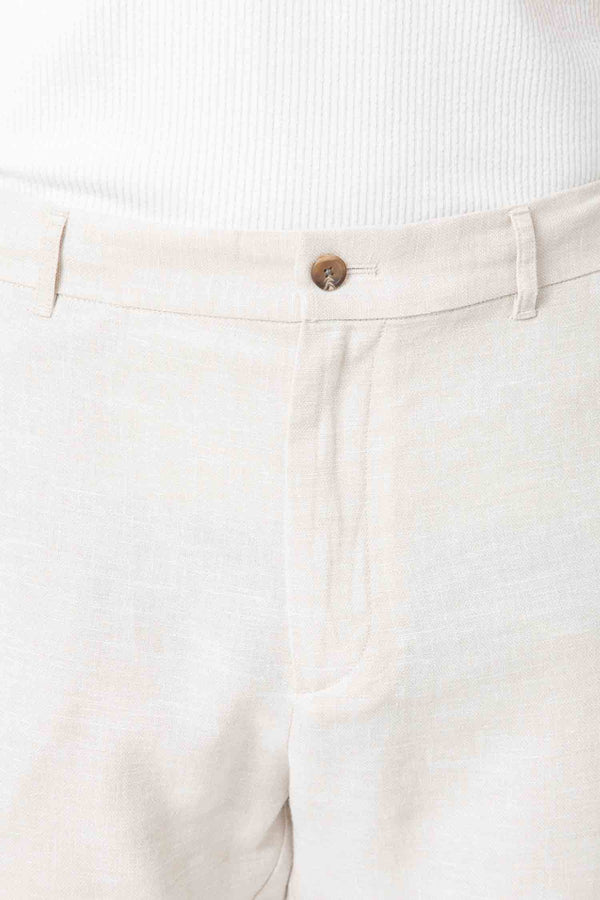PANTALÓN LINO GOMA EN CINTURA BEIGE