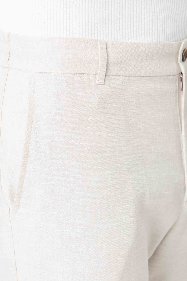 PANTALÓN LINO GOMA EN CINTURA BEIGE