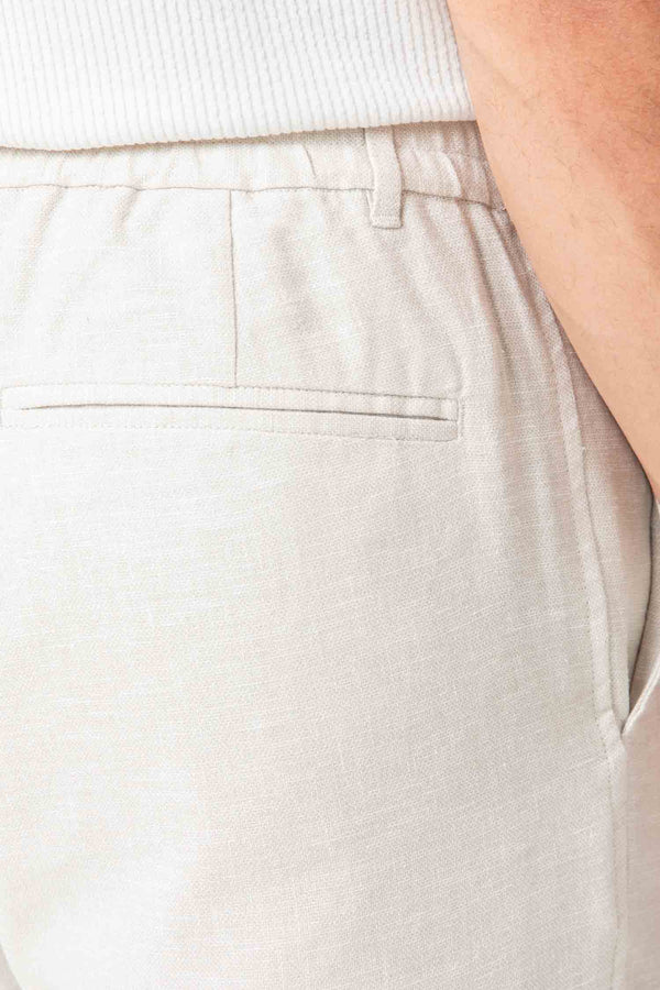 PANTALÓN LINO GOMA EN CINTURA BEIGE