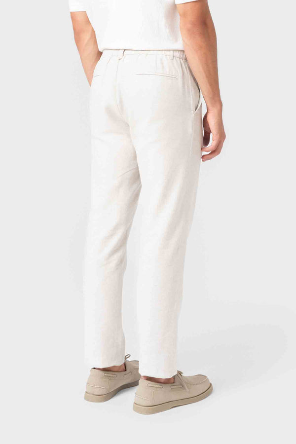 PANTALÓN LINO GOMA EN CINTURA BEIGE