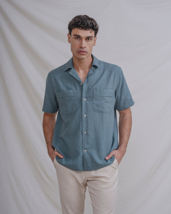 CAMISA LINO VERDE MANGA CORTA