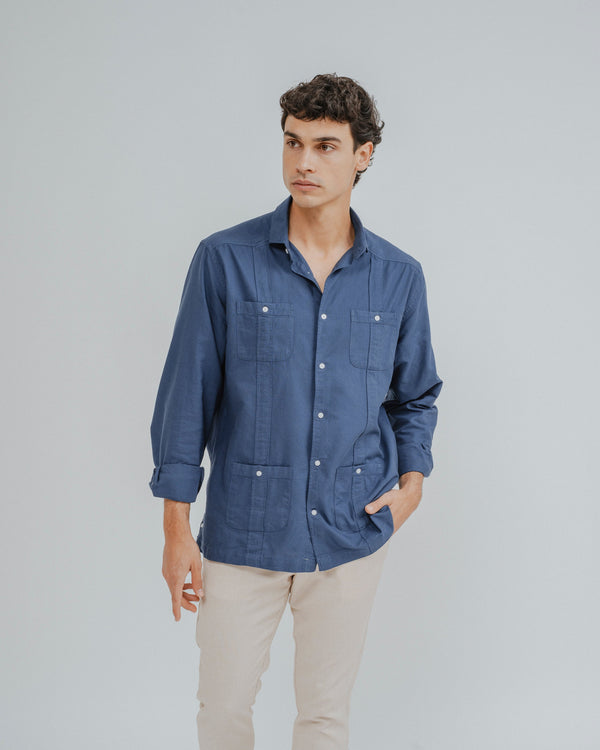 CAMISA CUBANA AZUL