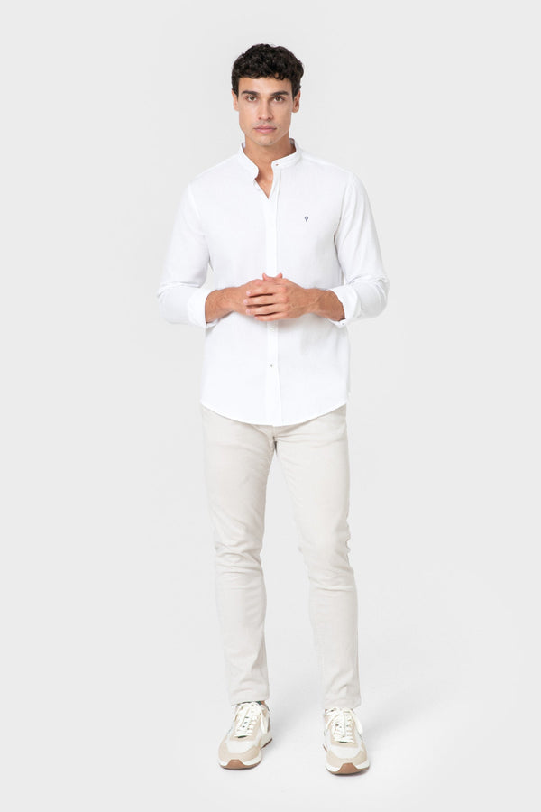 CAMISA CUADRILLÉ BLANCA CUELLO MAO