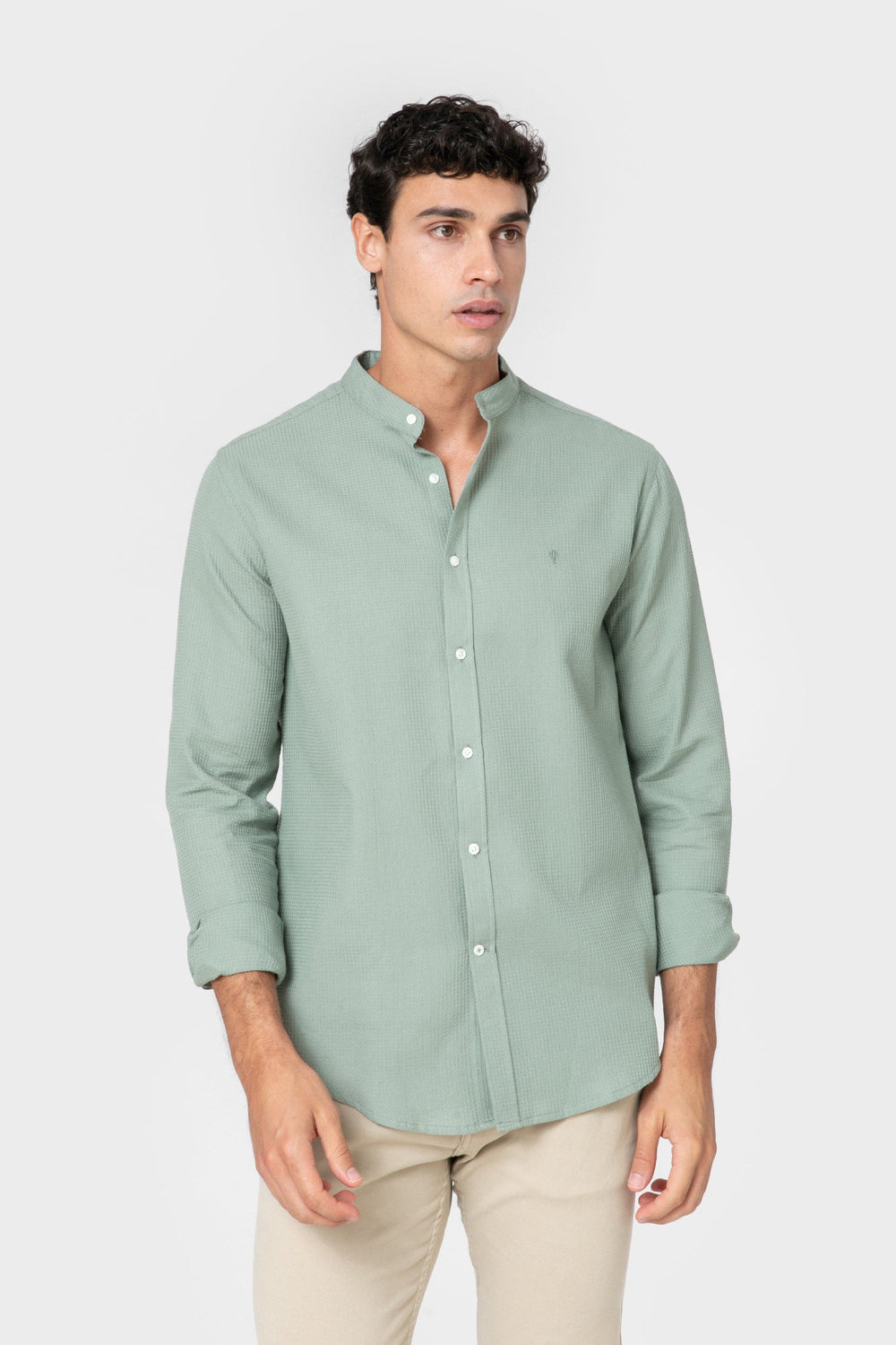 CAMISA CUADRILLÉ VERDE CUELLO MAO