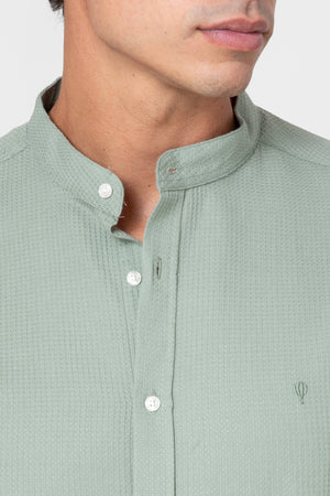 CAMISA CUADRILLÉ VERDE CUELLO MAO