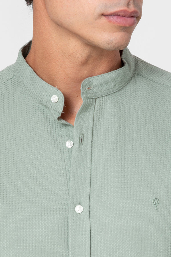 CAMISA CUADRILLÉ VERDE CUELLO MAO