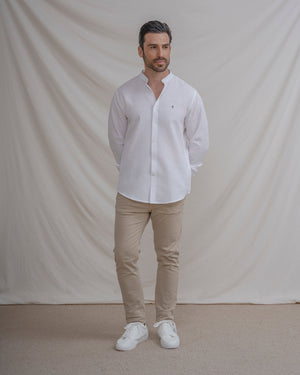 CAMISA CUADRILLÉ BLANCA CUELLO MAO