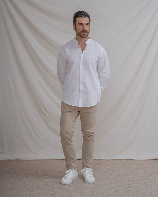 CAMISA CUADRILLÉ BLANCA CUELLO MAO