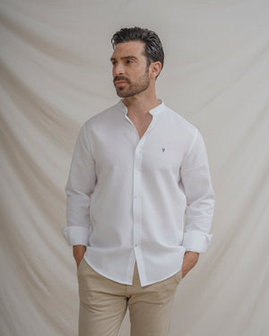 CAMISA CUADRILLÉ BLANCA CUELLO MAO