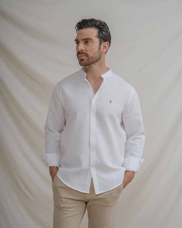 CAMISA CUADRILLÉ BLANCA CUELLO MAO