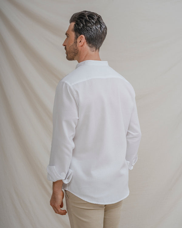 CAMISA CUADRILLÉ BLANCA CUELLO MAO