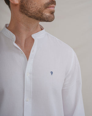 CAMISA CUADRILLÉ BLANCA CUELLO MAO