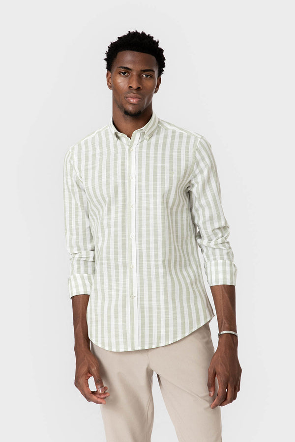 CAMISA RAYAS VERDE SLUB