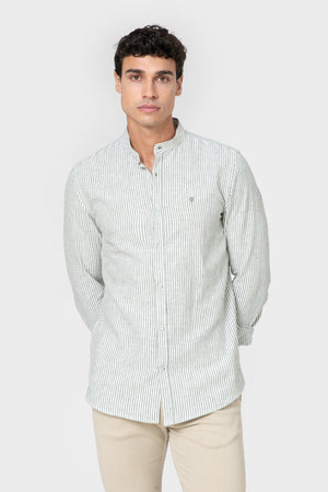 CAMISA CUELLO MAO LINO RAYA VERDE