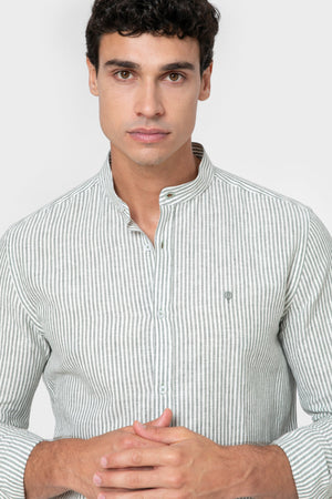 CAMISA CUELLO MAO LINO RAYA VERDE