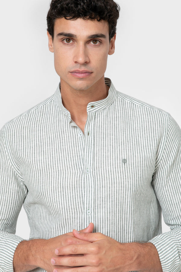 CAMISA CUELLO MAO LINO RAYA VERDE