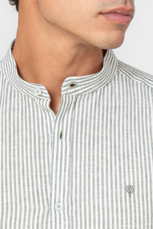 CAMISA CUELLO MAO LINO RAYA VERDE