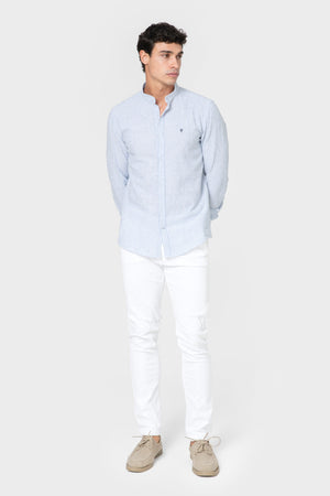 CAMISA CUELLO MAO LINO RAYA CELESTE