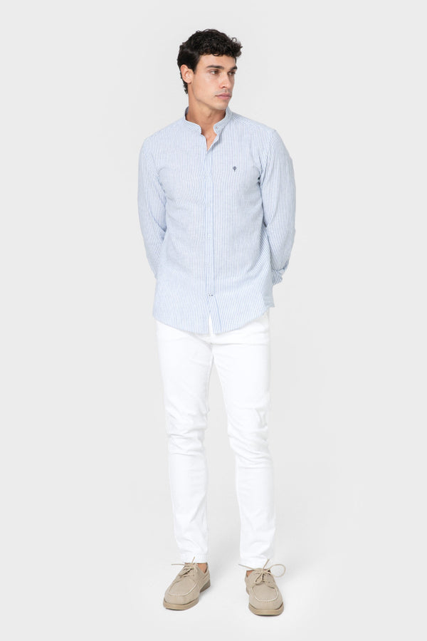 CAMISA CUELLO MAO LINO RAYA CELESTE