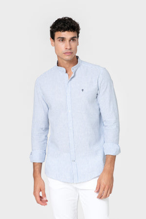 CAMISA CUELLO MAO LINO RAYA CELESTE
