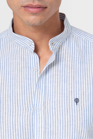 CAMISA CUELLO MAO LINO RAYA CELESTE