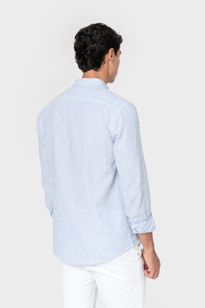 CAMISA CUELLO MAO LINO RAYA CELESTE