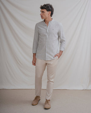 CAMISA CUELLO MAO LINO RAYA VERDE