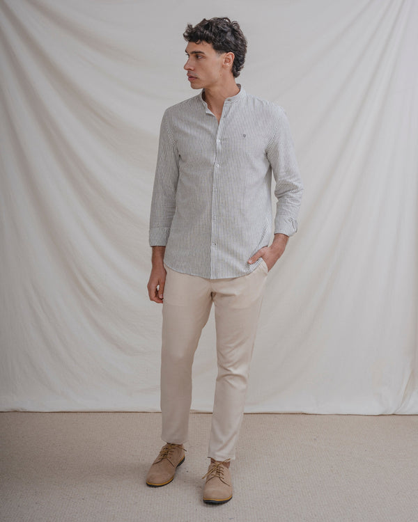 CAMISA CUELLO MAO LINO RAYA VERDE