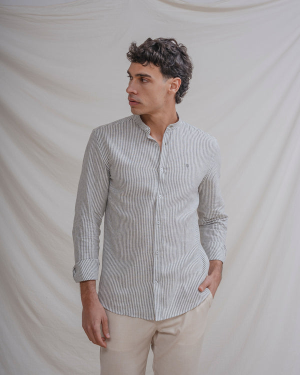 CAMISA CUELLO MAO LINO RAYA VERDE
