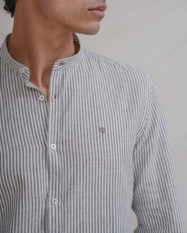 CAMISA CUELLO MAO LINO RAYA VERDE