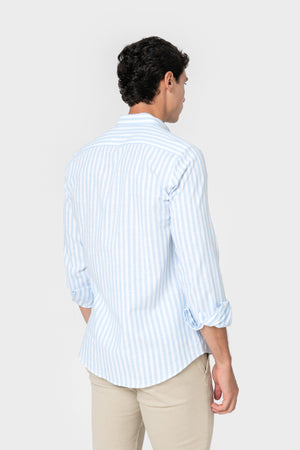 CAMISA LINO RAYA CELESTE