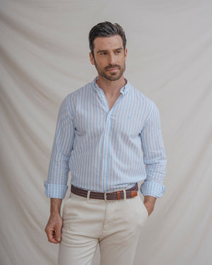 CAMISA LINO RAYA CELESTE