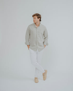 CAMISA LINO VERDE CUELLO MAO