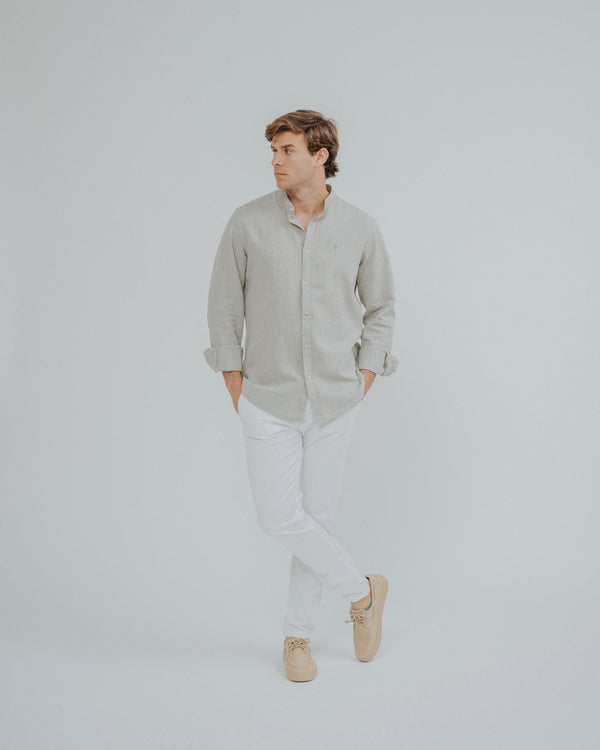 CAMISA LINO VERDE CUELLO MAO