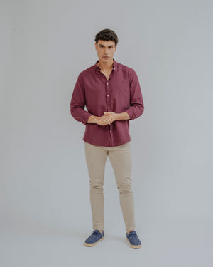 CAMISA LINO BURDEOS