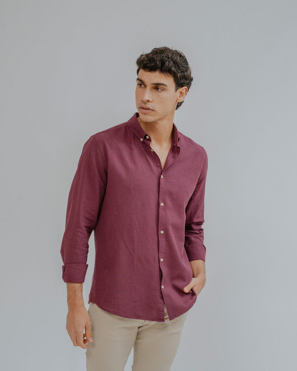 CAMISA LINO BURDEOS