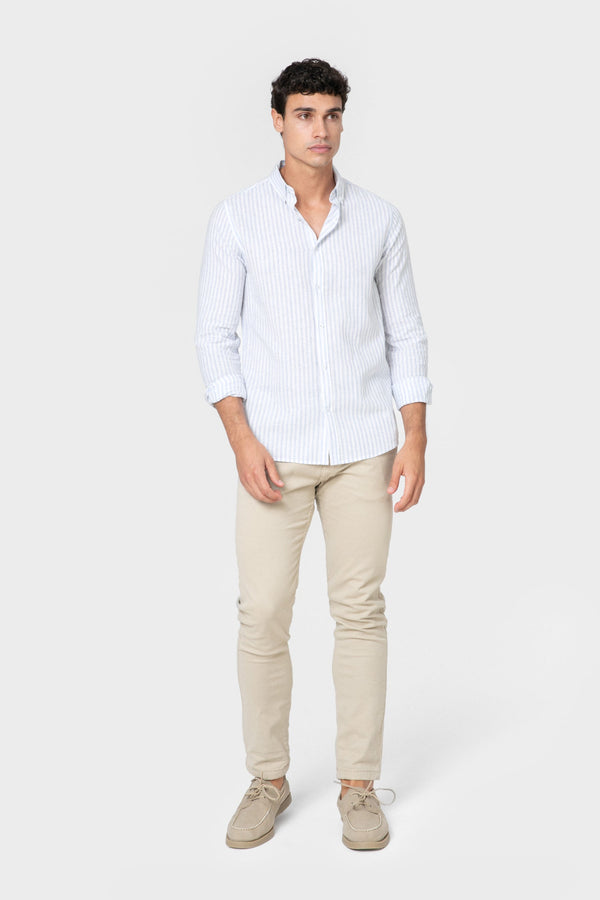 CAMISA LINO RAYA CELESTE