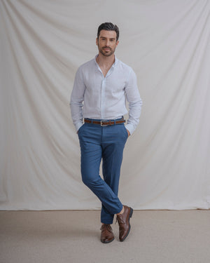 CAMISA LINO RAYA CELESTE