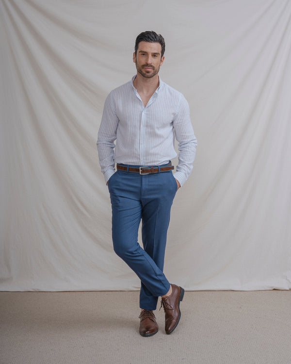 CAMISA LINO RAYA CELESTE
