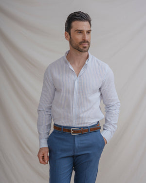 CAMISA LINO RAYA CELESTE