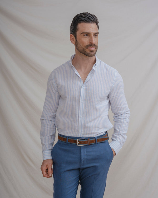CAMISA LINO RAYA CELESTE